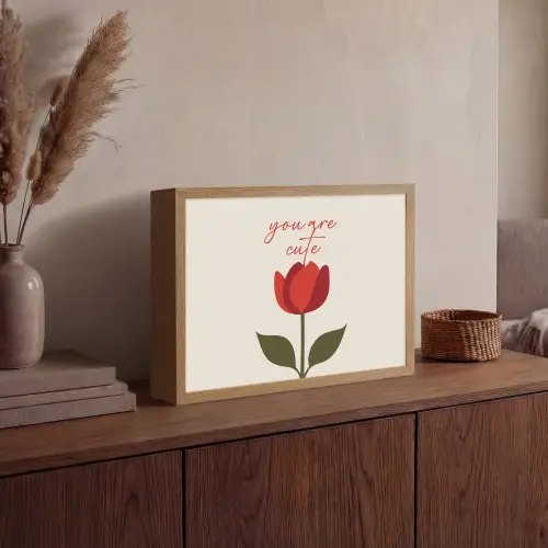 Roos - Rood - Bloem - Valentijn Light Box met batterij (Wandlamp) middel -sfeer2