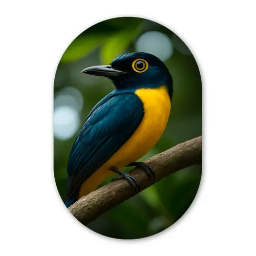 Vogel - Tak - Geel - Bladeren Wandcirkel Ovaal Glas middel -3d