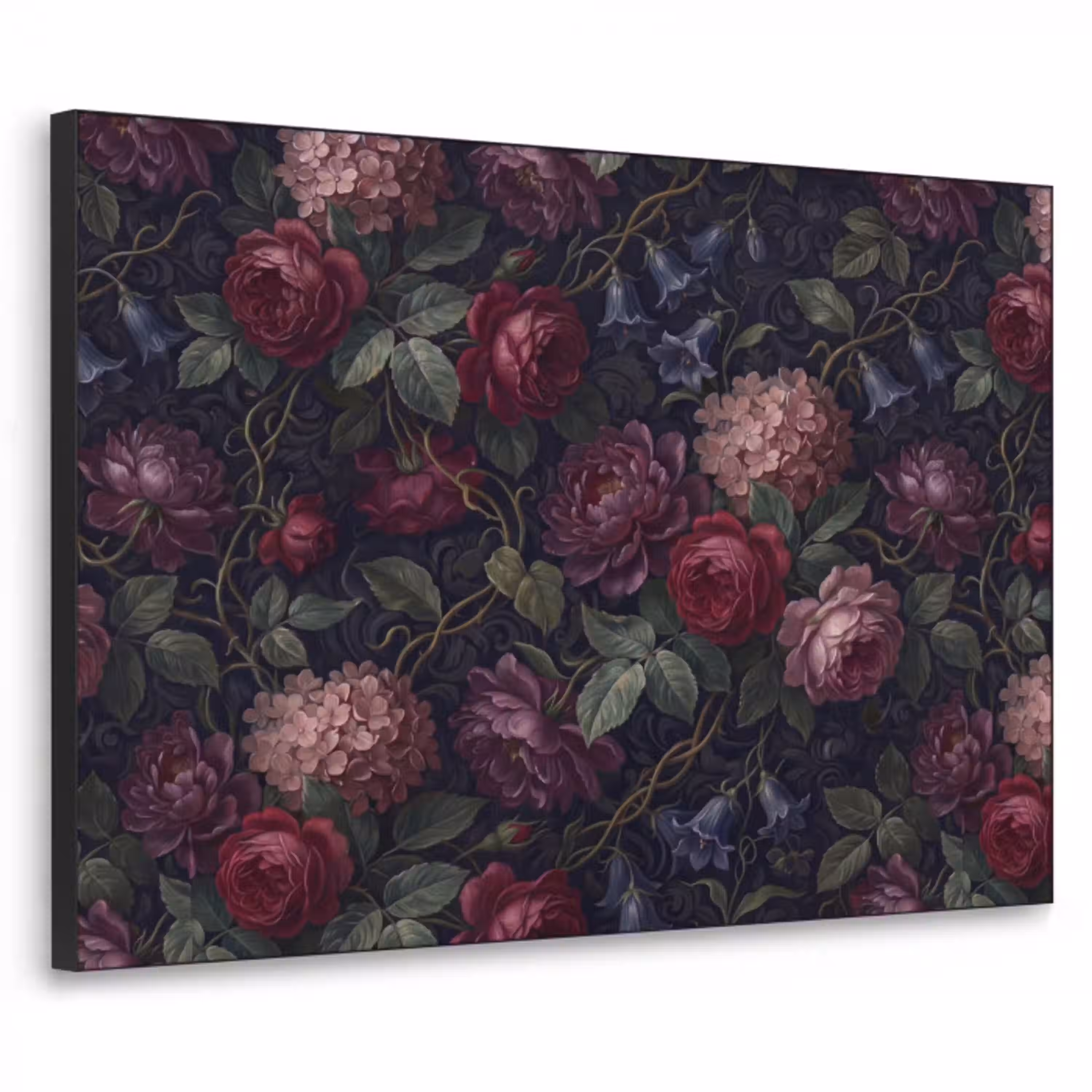 Bloemen - Rood - Klassiek - Donker - Patroon Textielframe zwart klein -3d