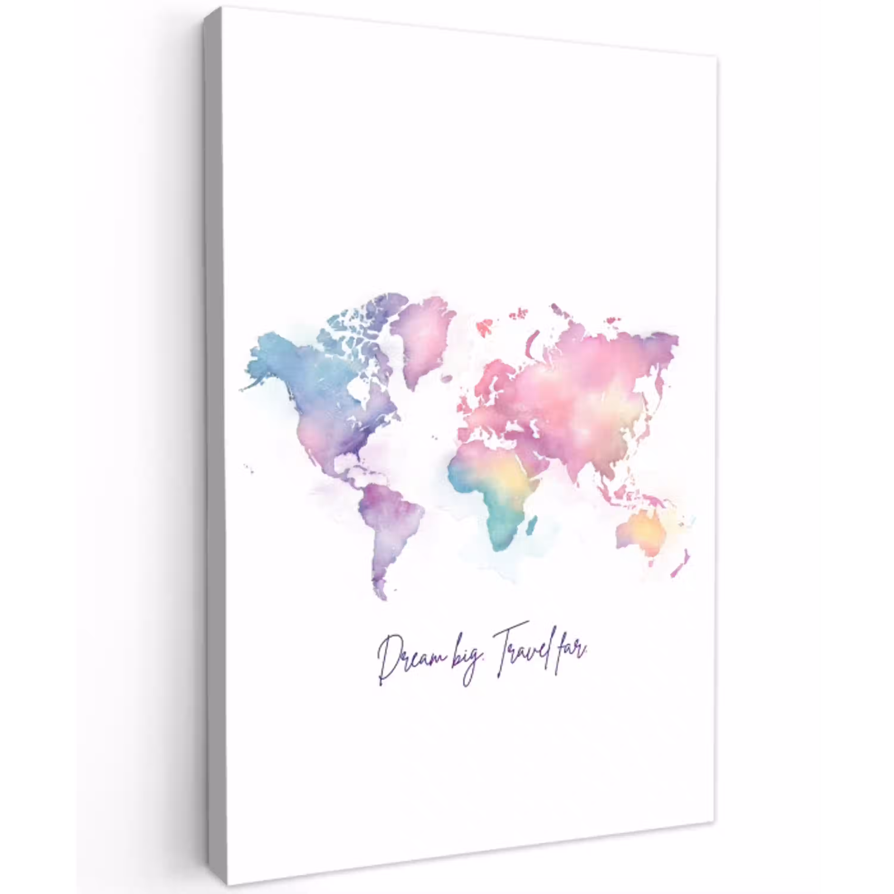 Pastel - Wereldkaart - Quote - Dream Tuinposter op houten frame 2 cm dik middel -3d
