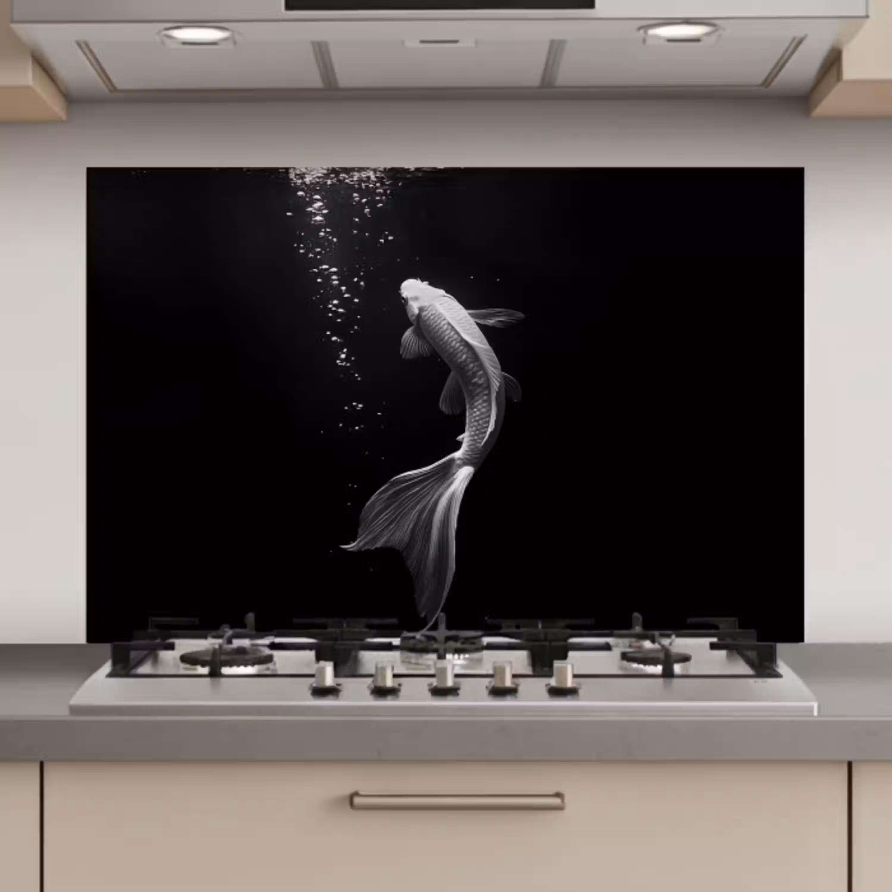 Koi - Vis - Wit - Zwart keuken achterwand spatscherm klein -3d_website