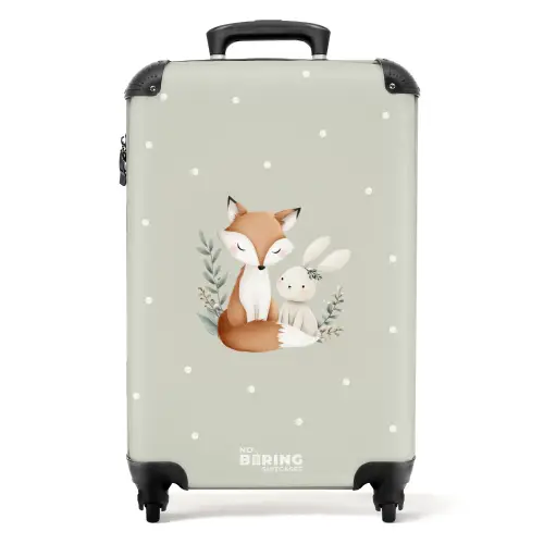Vos en konijn omringd door groene blaadjes en stippen NBS - Handbagage koffer - Volwassenen Unisex middel -productfoto_recht