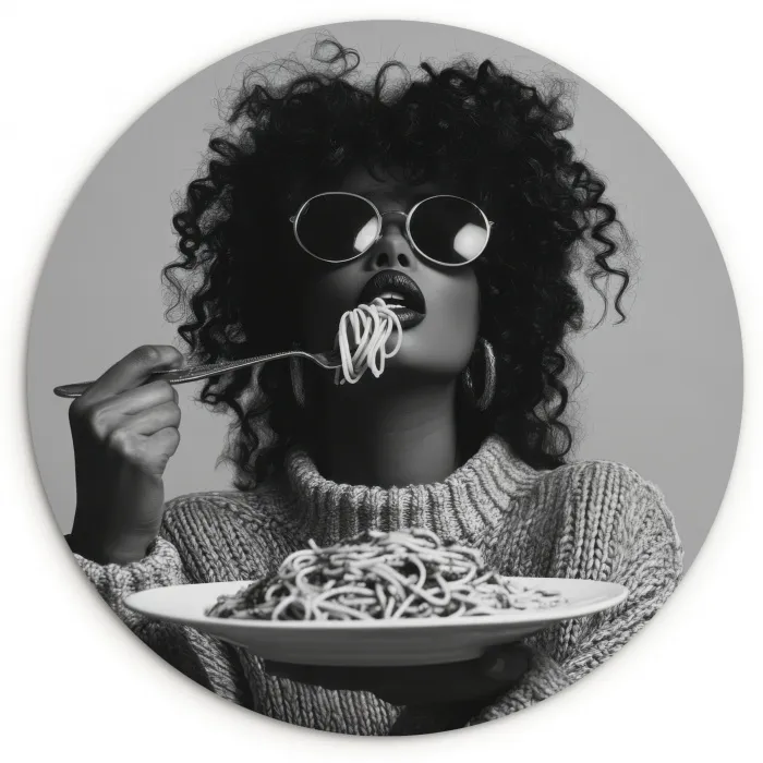 Vrouw - Pasta - Zwart - Wit Wandcirkel plexiglas klein -3d