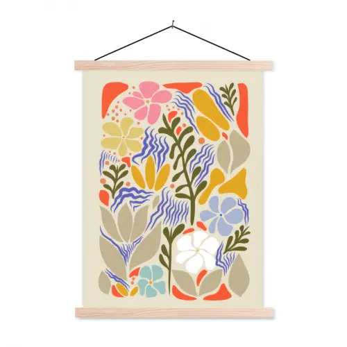 Abstract - Bloemen - Bladeren textielposter latten blank klein -3d