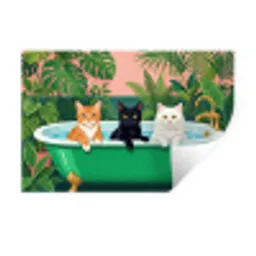 Badkamer - Kattenparade - Kleurrijk Muursticker klein -3d