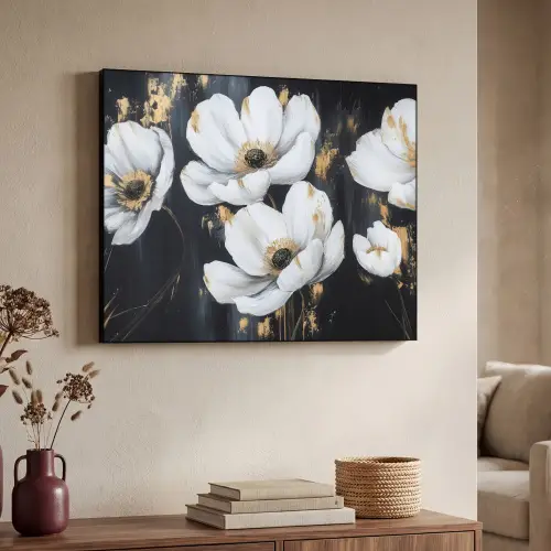 Bloemen - Wit - Abstract Textielframe zwart klein -sfeer3