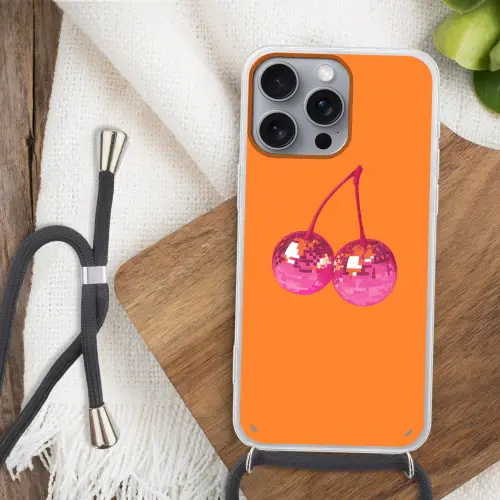 Discoballen - Kers - Spiegels - Roze Hoesje iPhone 16 Pro Max met koord klein -sfeer4
