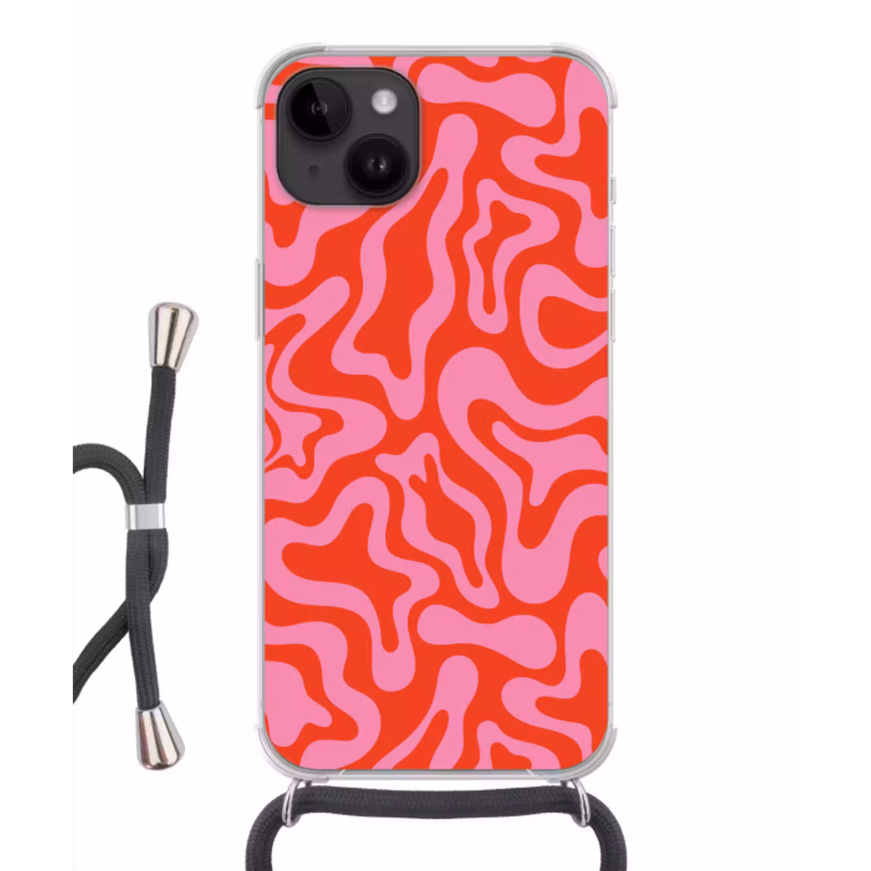 Abstract - Patroon - Rood - Roze - Minimalistisch Crossbody Case iPhone 14 middel -3d