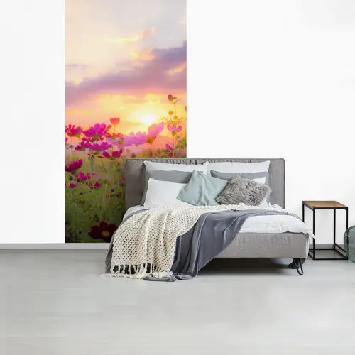 Bloemen - Roze - Zonsondergang fotobehang vinyl groot -slaapkamer