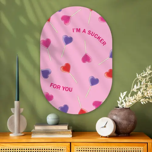 Lolly - Valentijn - Illustratie - Snoep Wandcirkel Ovaal Glas middel -sfeer2