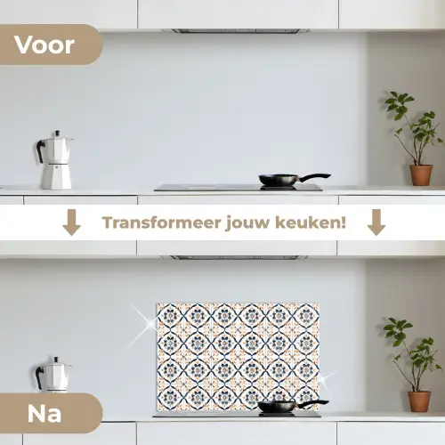 Bladvorm - Patroon - Kleurrijk keuken achterwand spatscherm klein 900 -voor_na_NL