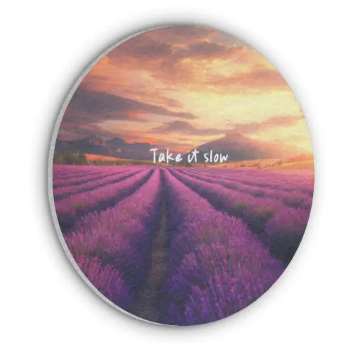 Lavendelveld - Quote - Zonsondergang Akoestische PET Vilt - Rond klein -3d