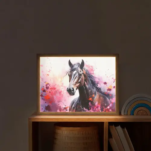 Paard - Dieren - Meisje - Roze Light Box met batterij (Wandlamp kind) middel -sfeer1_kind