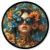 Vrouw - Bloemen - Oranje - Blauw - Modern Fotolijst rond zonder passe partout klein -3d