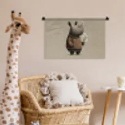 Neushoorn - Witte bloemen - Lief Wandkleed katoen klein -wsfeer5_kind