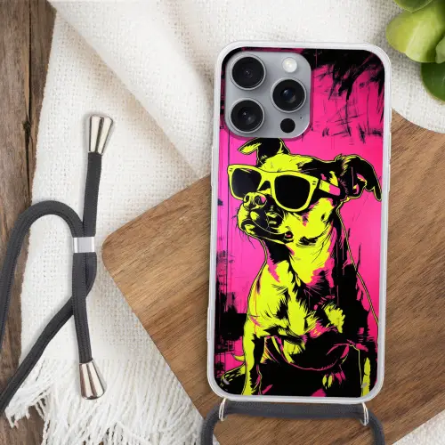 Hond - Zonnebril - Roze - Art Hoesje iPhone 16 Pro Max met koord klein -sfeer4
