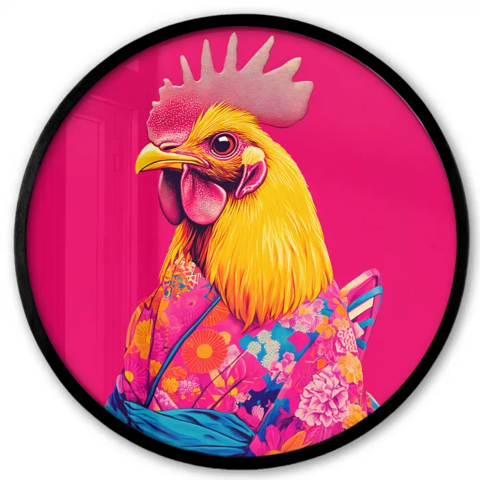 Haan - Kleurrijk - Kimono - Roze Fotolijst rond zonder passe partout klein -3d