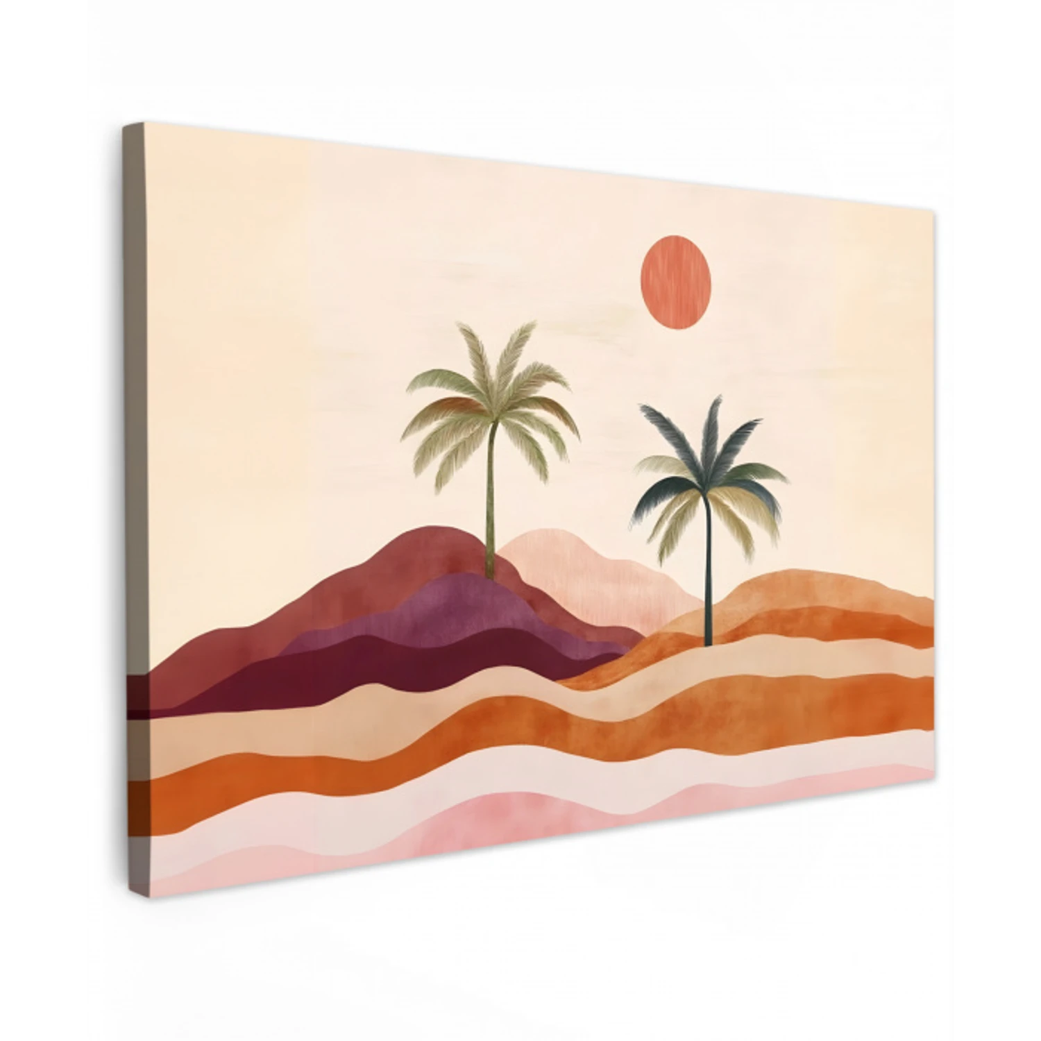 Palmbomen - Abstract - Zon - Heuvels Tuinposter op houten frame 2 cm dik klein -3d