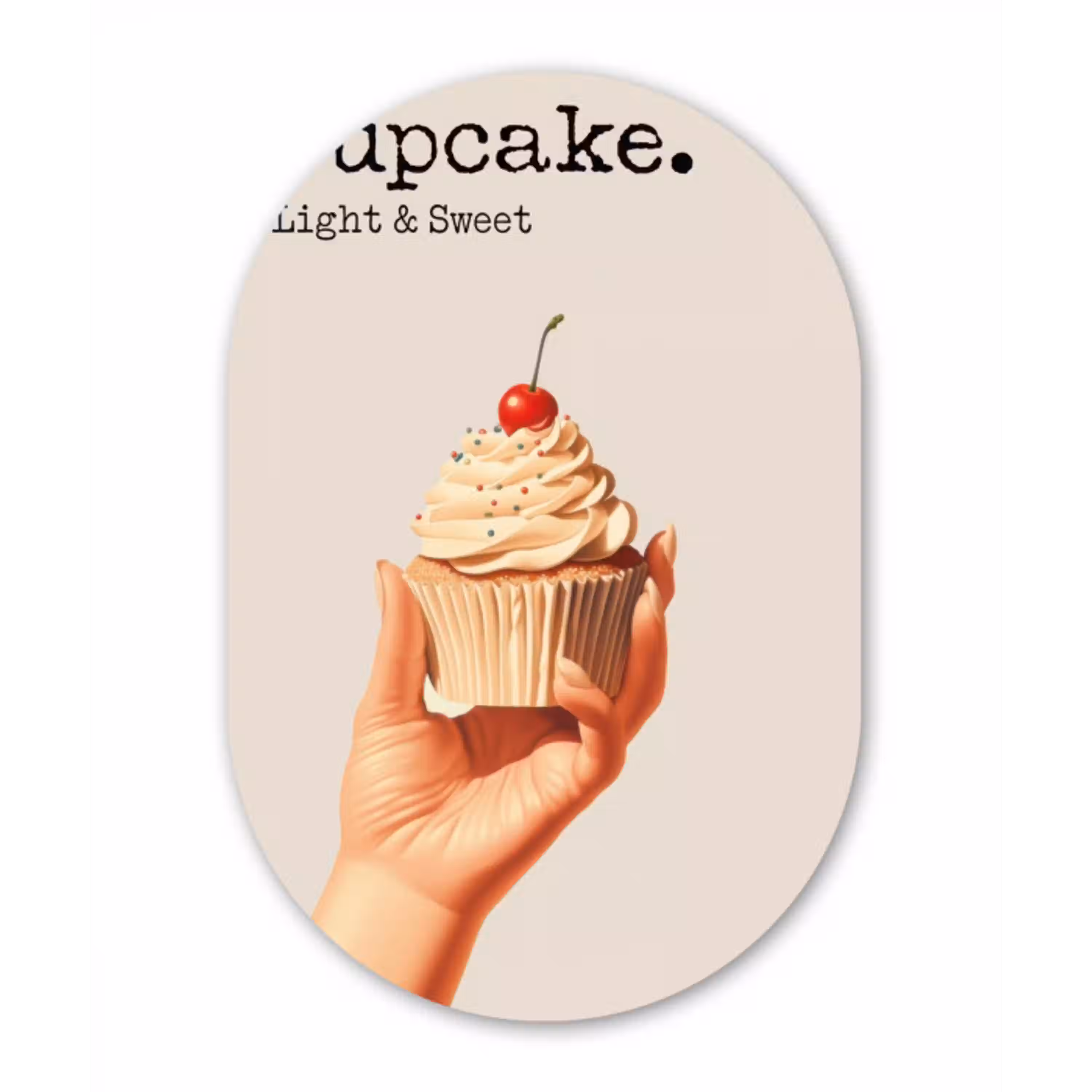 Cupcake - Zoet - Kers Wandcirkel Ovaal Glas middel -3d