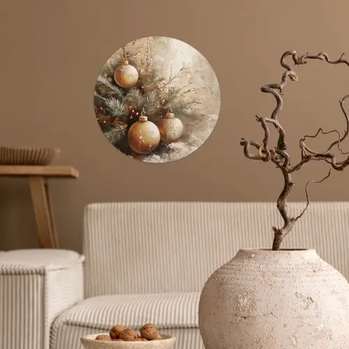 Kerst - Kerstballen - Beige - Goud Wandcirkel behangsticker klein -sfeer1