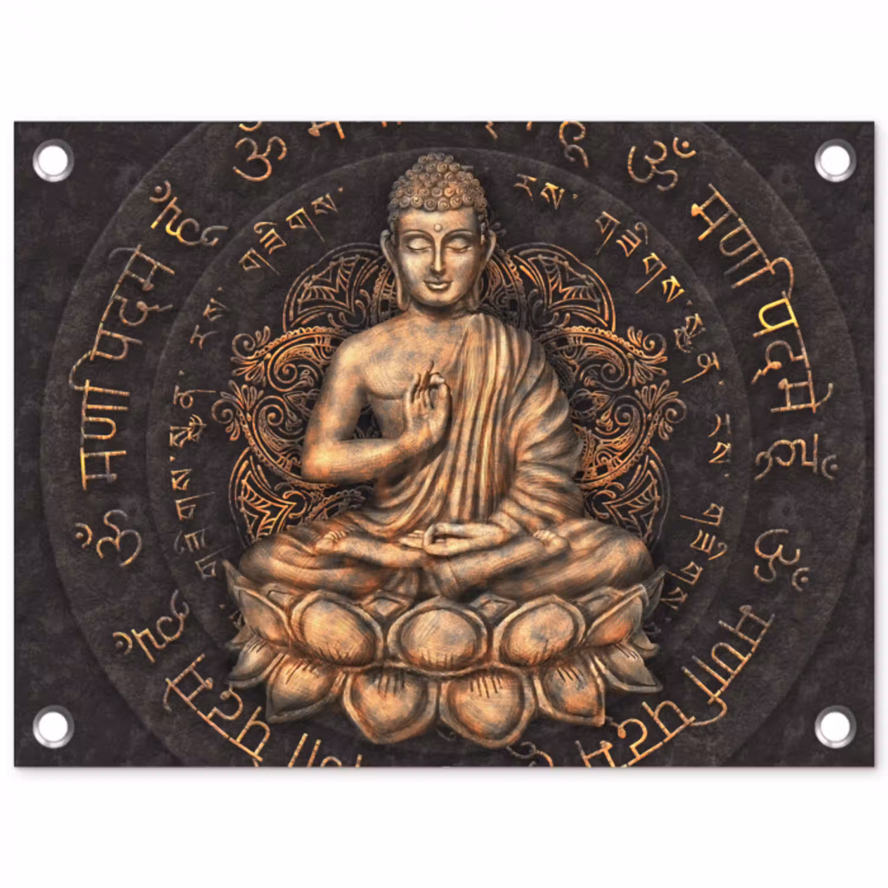 Boeddha - Mantra - Meditatie - Spiritueel - Koper tuinposter los doek klein -3d