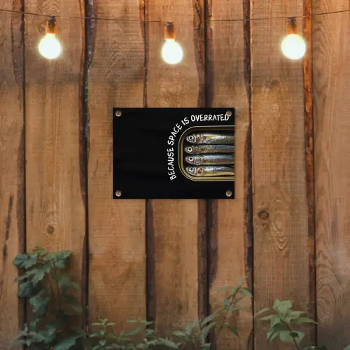 Sardines - Tekst - Vis - Blik tuinposter los doek klein -sfeer1