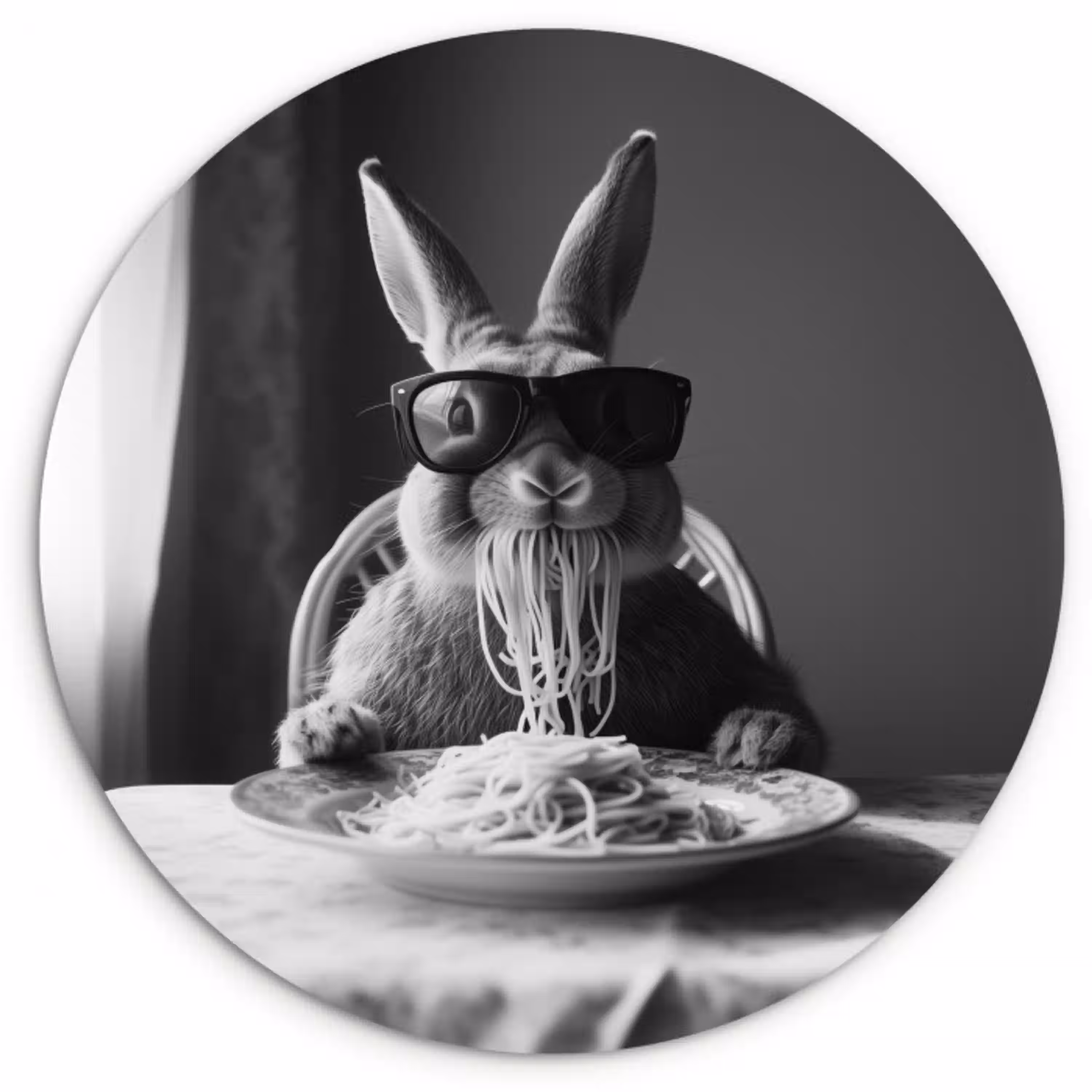 Konijn - Bunny - Zonnebril - Tafelkleed - Pasta - Schattig Wandcirkel kunststof plaat 5mm dik klein -3d
