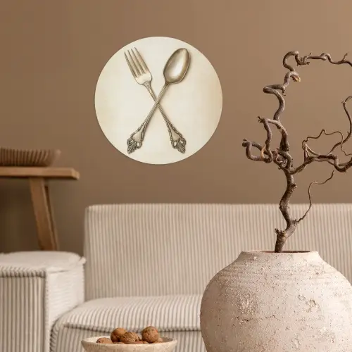 Beige - Vintage - Bestek Wandcirkel behangsticker klein -sfeer1