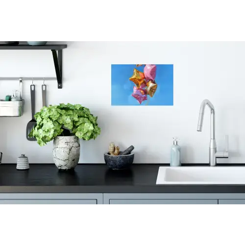 Ballonnen - Goud - Stervorm - Roze Muursticker klein -keuken