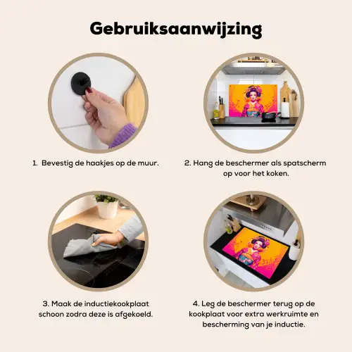 Bloemen - Vrouw - Kimono - Roze Inductie beschemer met haakjes klein -ky-gebruik-nl