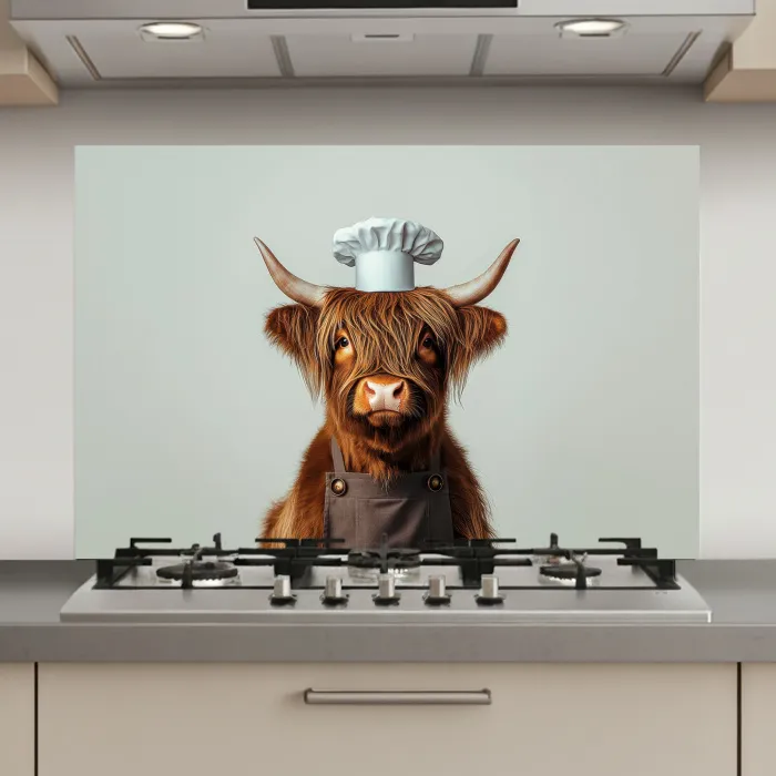 Schotse Hooglander - Bruin - Hoorns - Kokskleding keuken achterwand spatscherm klein -3d_website