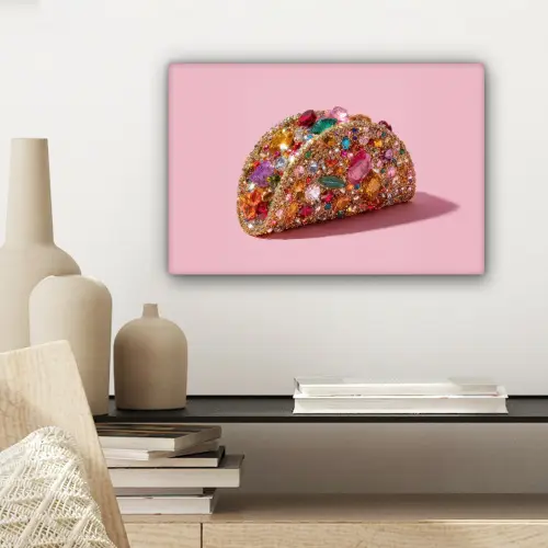 Taco - Kleurrijk - Edelstenen - Goud canvas 2cm klein -sfeer6