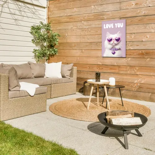 Kat - Love - Paars - Valentijn Tuinposter op houten frame 2 cm dik klein -sfeer2