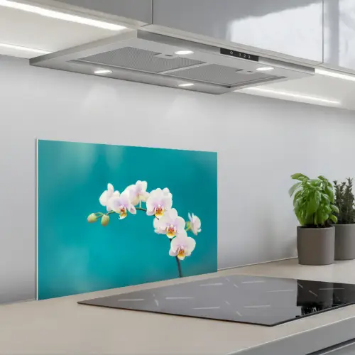 Orchidee - Bloemen - Plant - Wit - Paars keuken achterwand spatscherm klein -3d_schuin