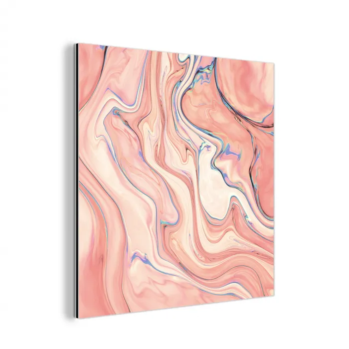 Marmer - Pastel - Roze - Blauw - Marmerlook - Abstract aluminium wit klein -3d