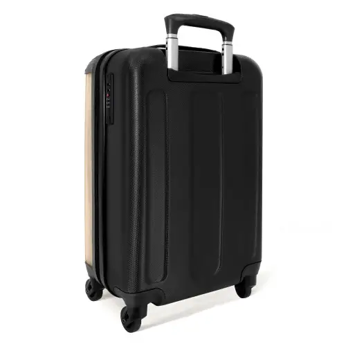 Jongen speelt tennis op zandkleurige achtergrond NBS - Handbagage koffer - Volwassenen Unisex middel -achterkant