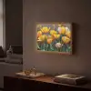 Tulpen - Geel - Penseelstreken - Abstract Light Box met batterij (Wandlamp) middel -sfeer1