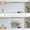 Wereldkaart - Rozen - Roze keuken achterwand spatscherm klein -voor_na_NL