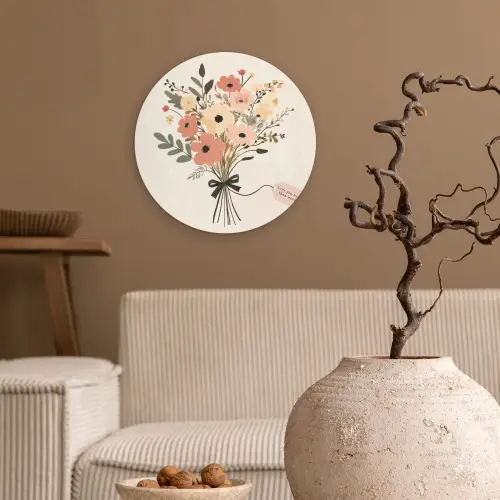 Bloemen - Quote - Beige - Lint Wandcirkel plexiglas klein -sfeer1