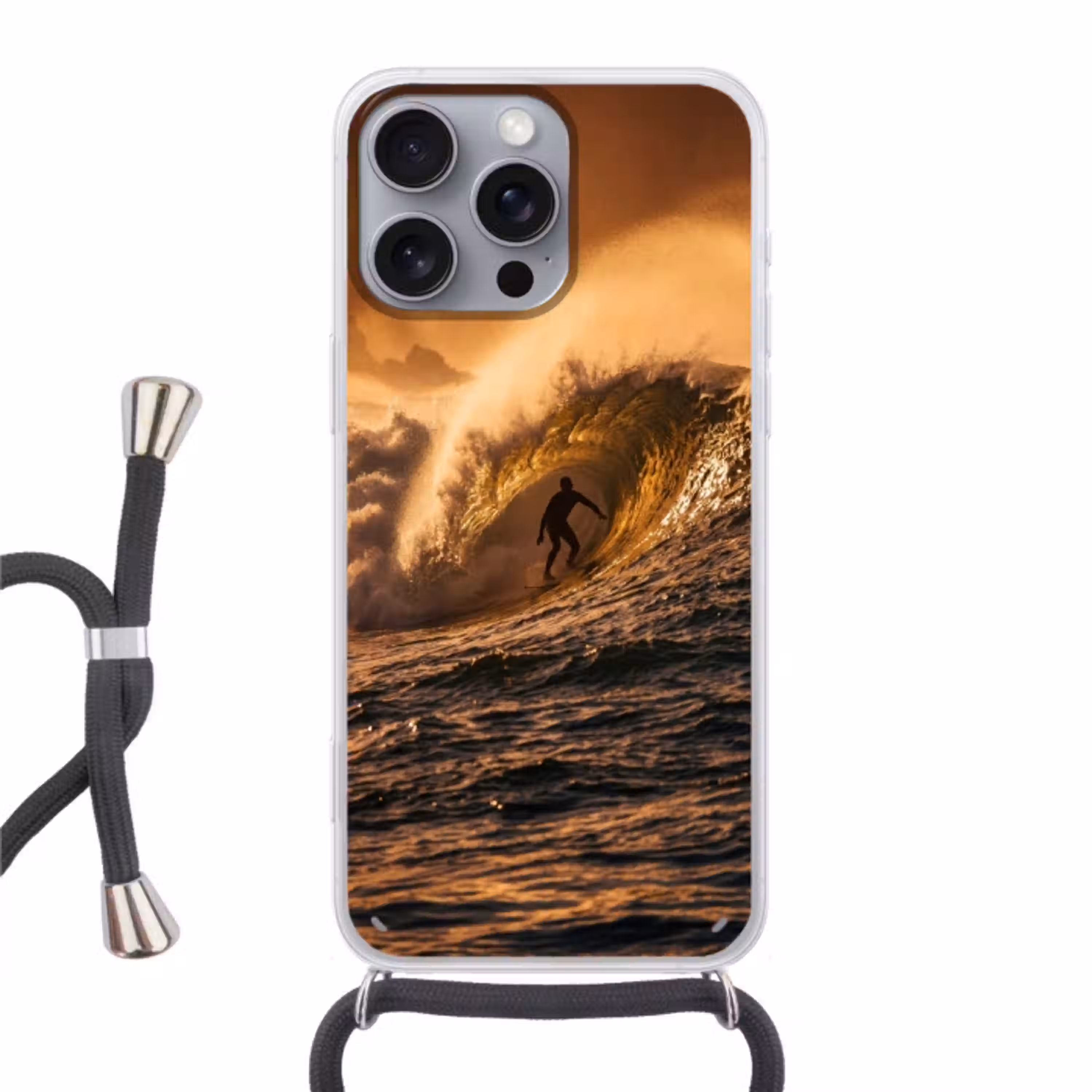 Surfer - Golf - Oceaan - Sport - Oranje Hoesje iPhone 16 Pro Max met koord klein -3d