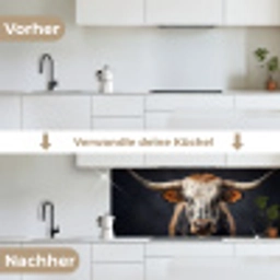 Stier - Kleurrijk - Hoorns keuken achterwand 2 middel -voor-na_DE