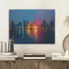 Skyline - Penseelstreken - Donkerblauw - Lichtgevend PET vilt klein -sfeer1