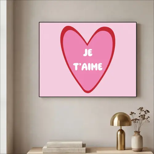Hart - Frans - Valentijn - Roze Textielframe zwart klein -sfeer2