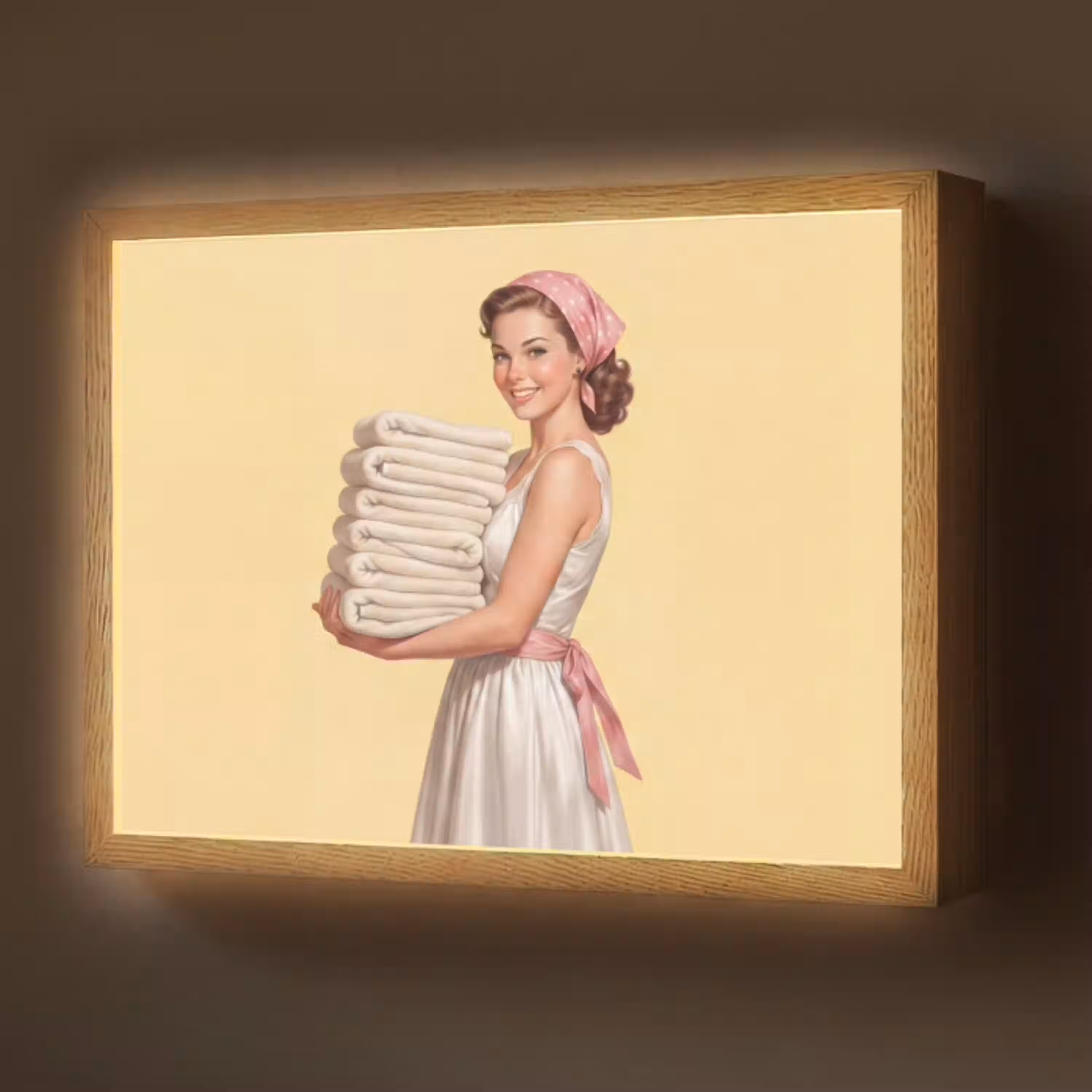 Handdoeken - Vrouw - Jurk - Roze Light Box met batterij (Wandlamp) middel -z3d_website
