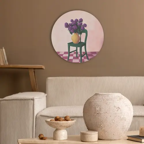Stoel - Vaas - Bloemen - Geblokt Akoestische PET Vilt - Rond klein -sfeer1