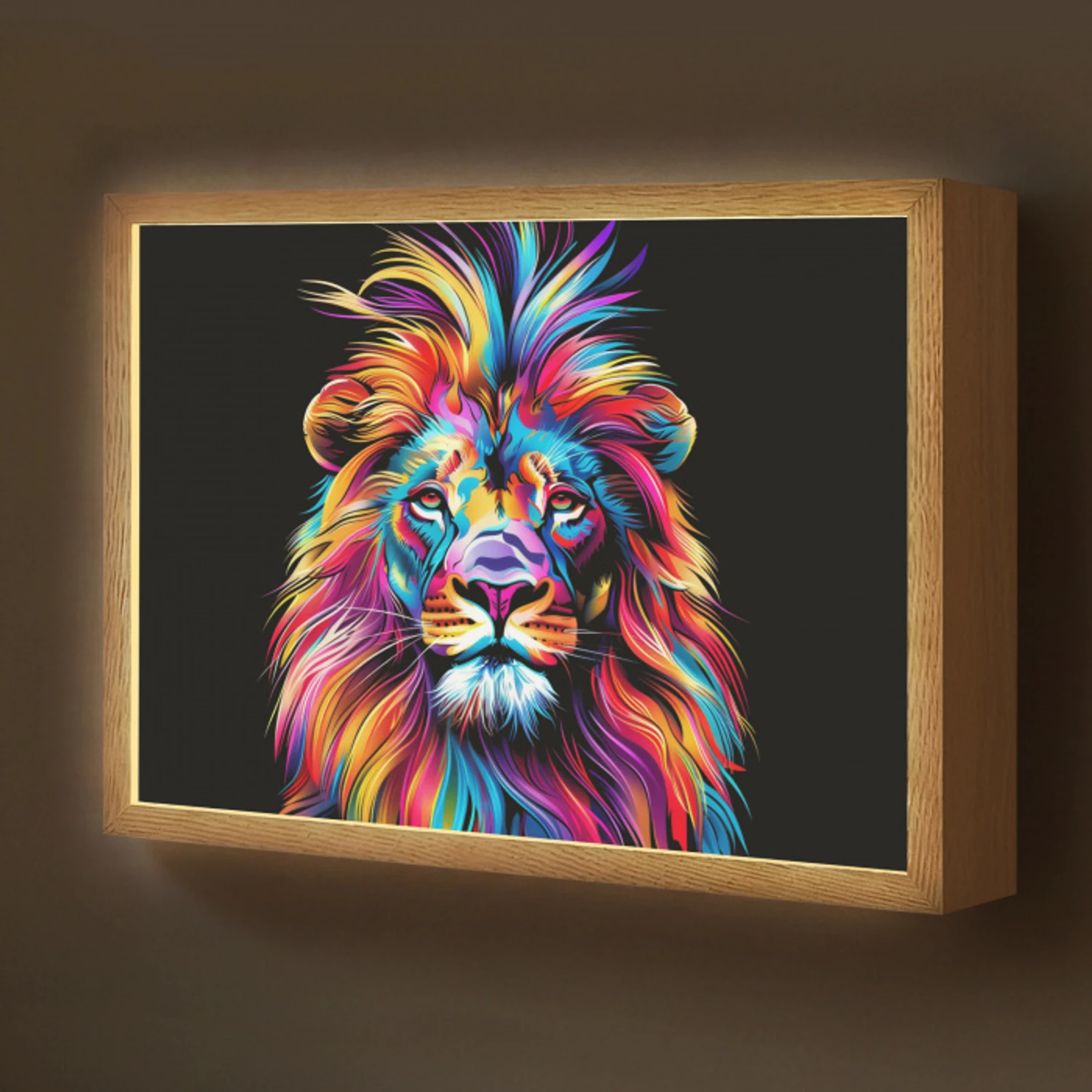 Leeuwen - Kleurrijk - Zwart - Dieren Light Box met batterij (Wandlamp kind) middel -z3d_website