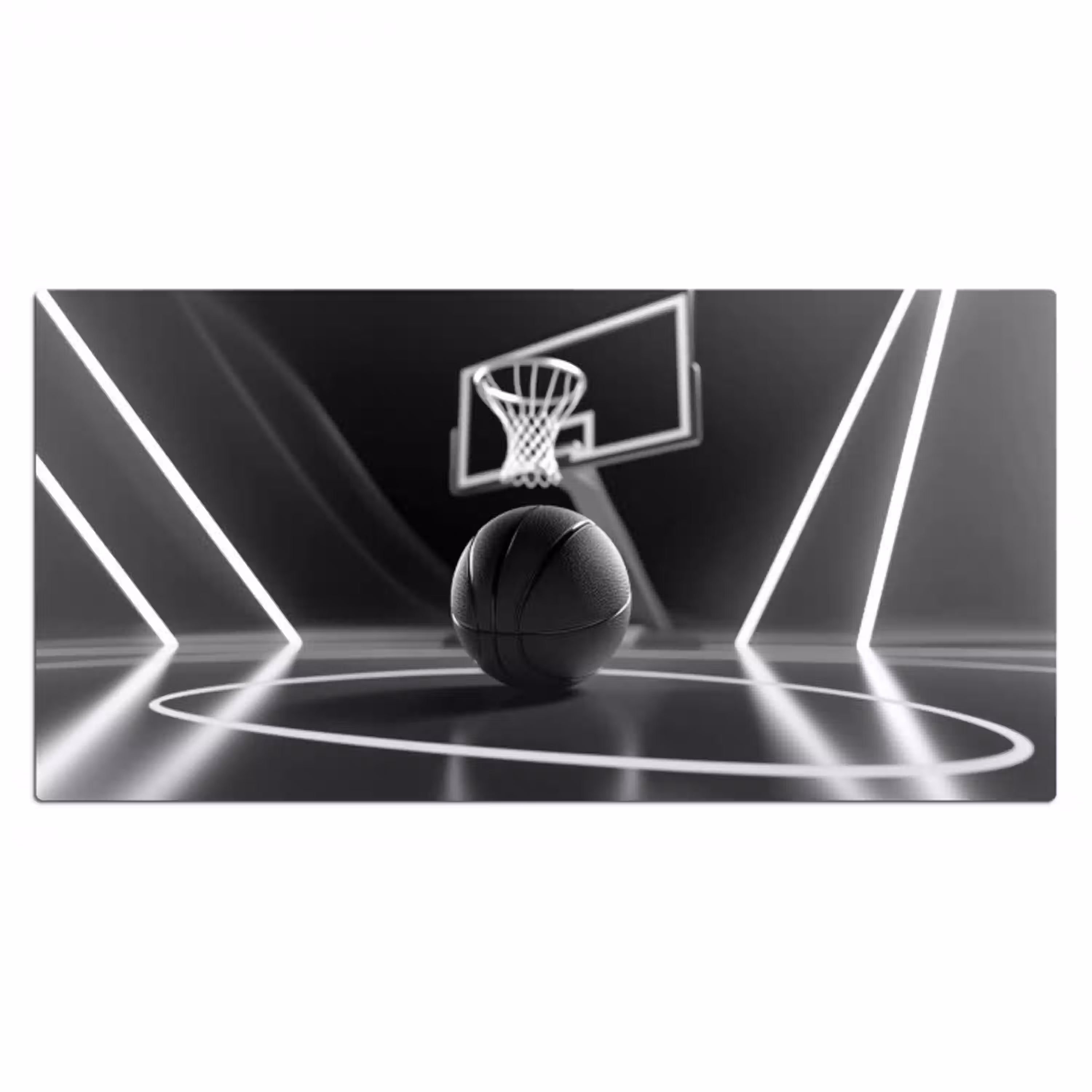 Basketbal - Basketbalveld - Lichtlijnen Muismat XXL klein -3d_leeg