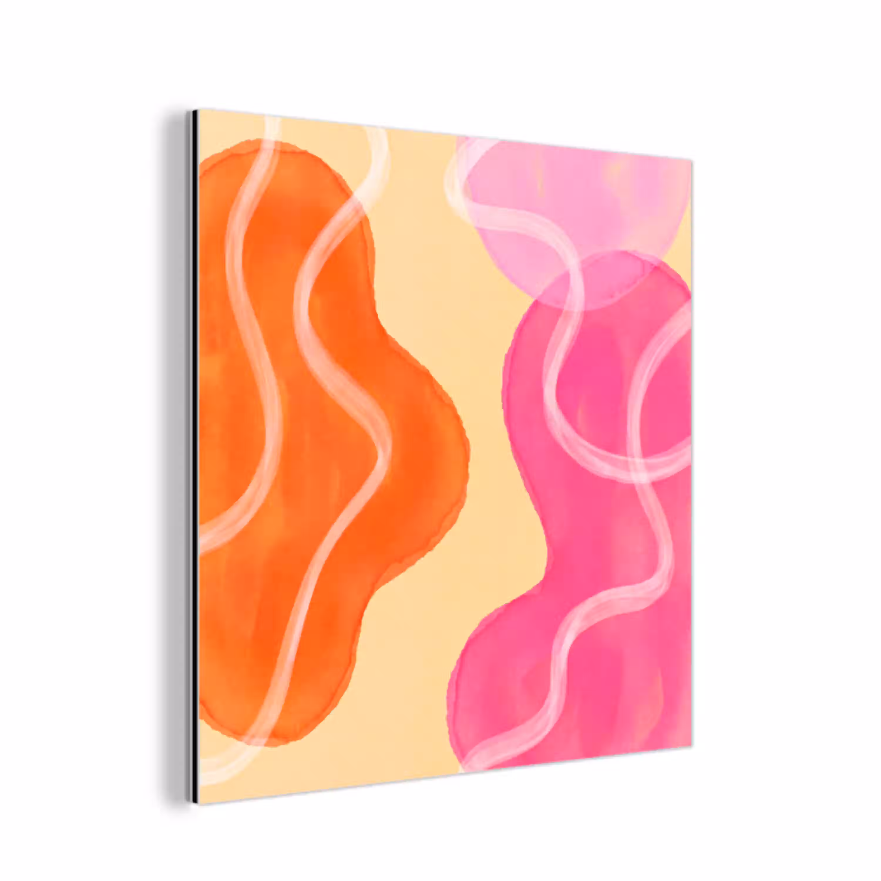 Abstract - Aquarel - Organisch - Oranje - Roze aluminium wit klein -3d