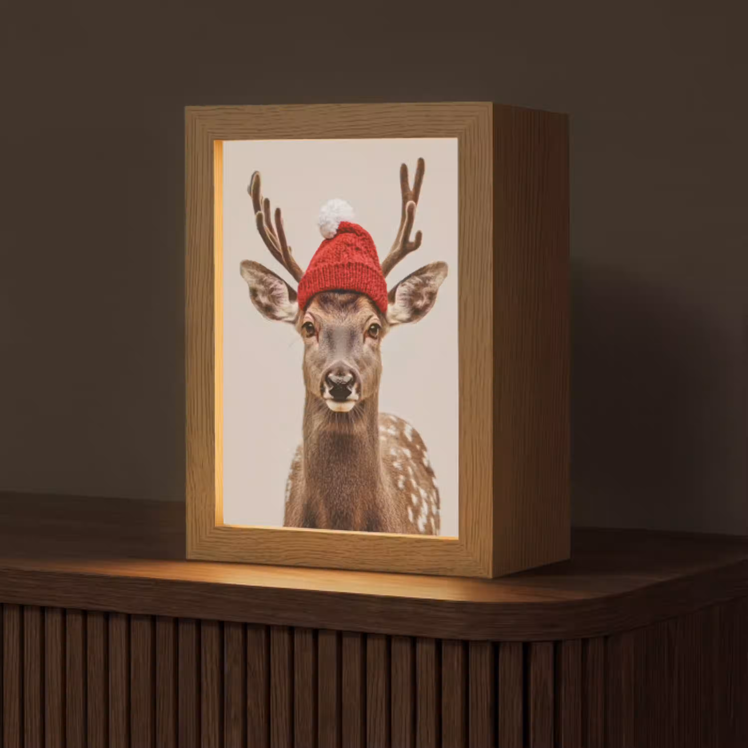 Hert - Kerst - Muts - Dieren - Winter - Grappig Light Box met kabel (Tafellamp) klein -z3d_website