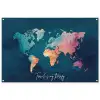 Wereldkaart - Geschilderd - Blauw - Travel tuinposter los doek groot -3d